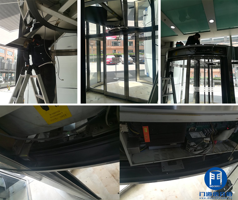 北京海淀某大廈正門兩翼旋轉門保養美化清潔服務案例