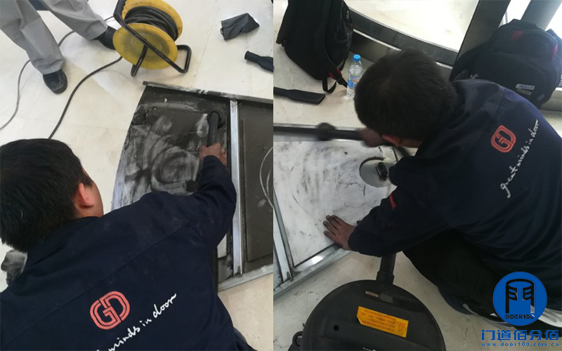 北京海淀某大廈正門兩翼旋轉門保養美化清潔服務案例